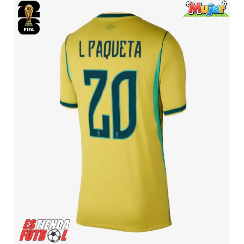 Brasil Lucas Paqueta #20 Primera Equipación Mujer Mundial 2026 Manga Corta